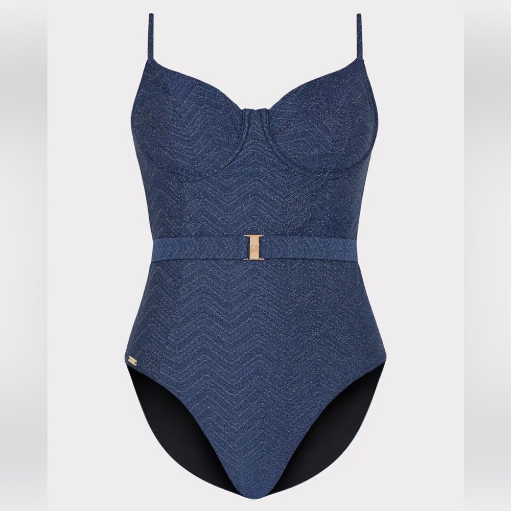 Milly Cavana Chevron Belted One Piece Swimsuit Size S NWT